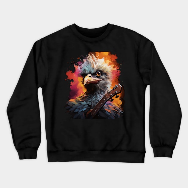 Ostrich Playing Guitar Crewneck Sweatshirt by JH Mart